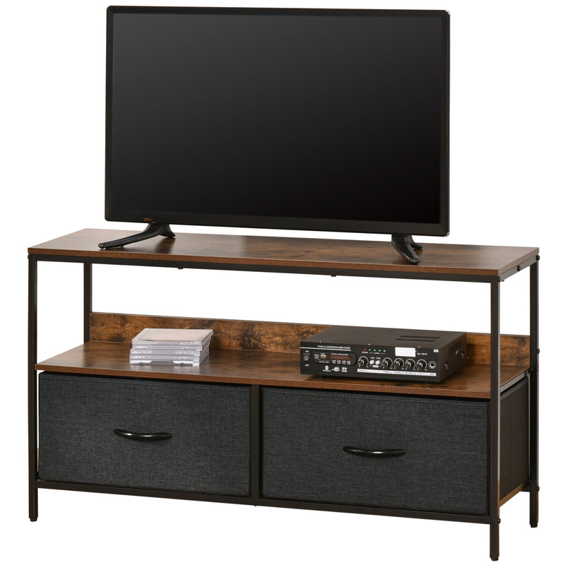 HOMCOM TV Cabinet, TV Console Unit with 2 Foldable Linen Drawers Rustic Brown