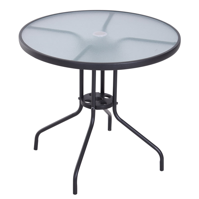 Outsunny Bistro Table  with Parasol Hole, Tempered Glass Top  80cm Diameter Black