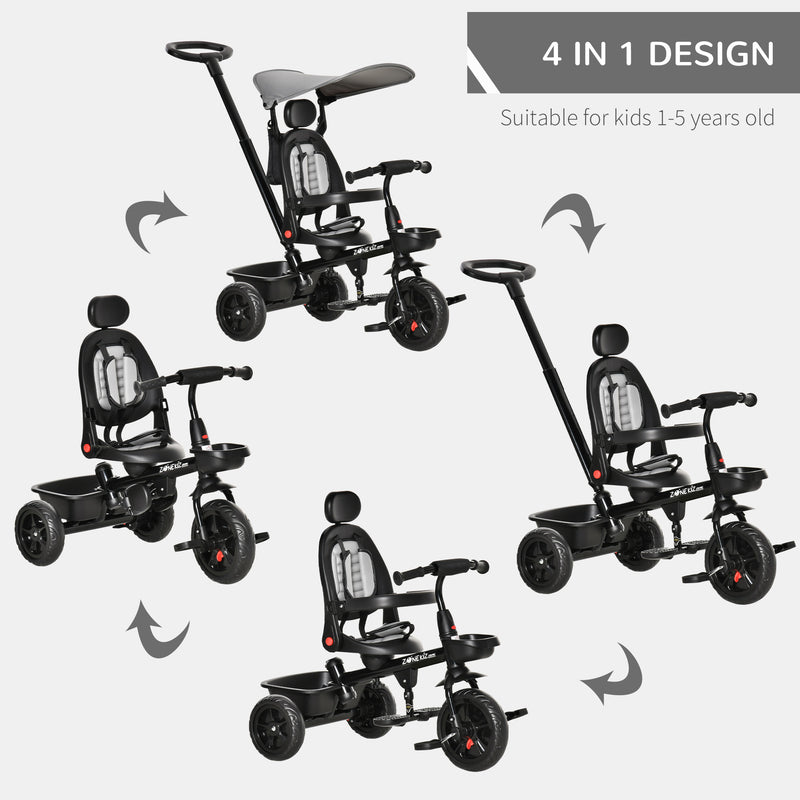 HOMCOM Baby Tricycle 4in1 Stroller with Handle - Grey