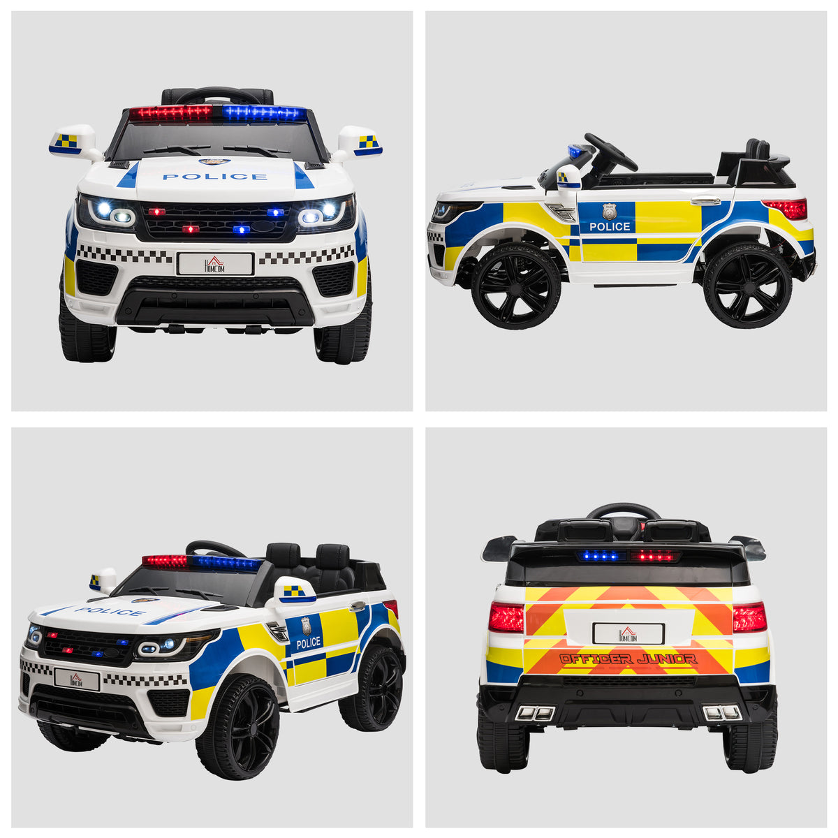 HOMCOM Kids Electric Ride On Police Car 12V White
