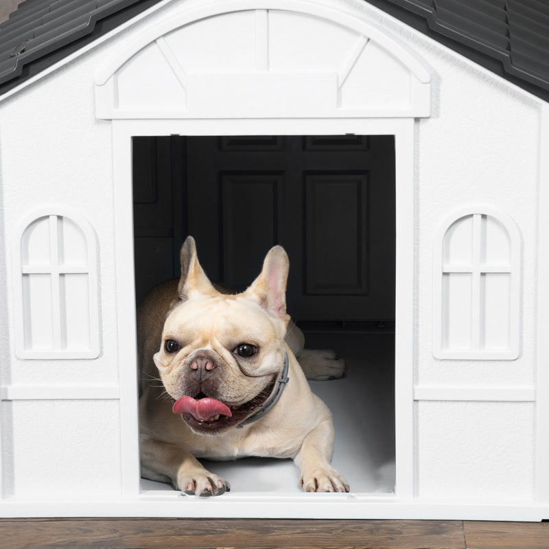 PawHut Weather-Resistant Dog House, Puppy Shelter for Medium Dogs - Grey