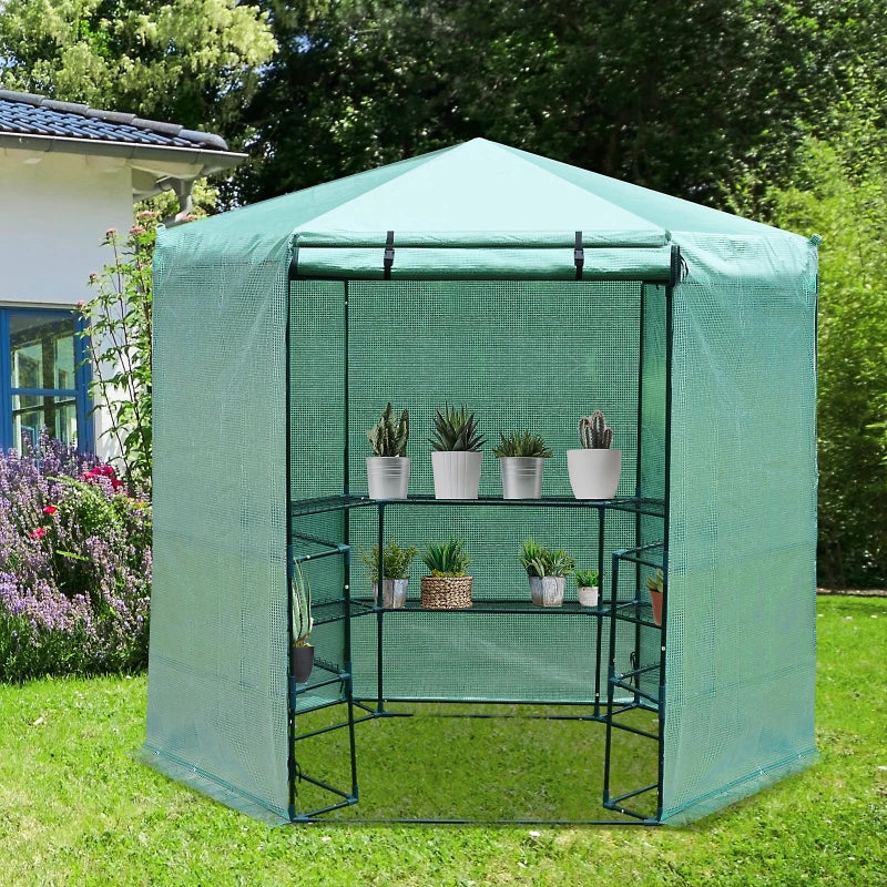 Outsunny Hexagon Walk-in 3-Tier Portable Greenhouse