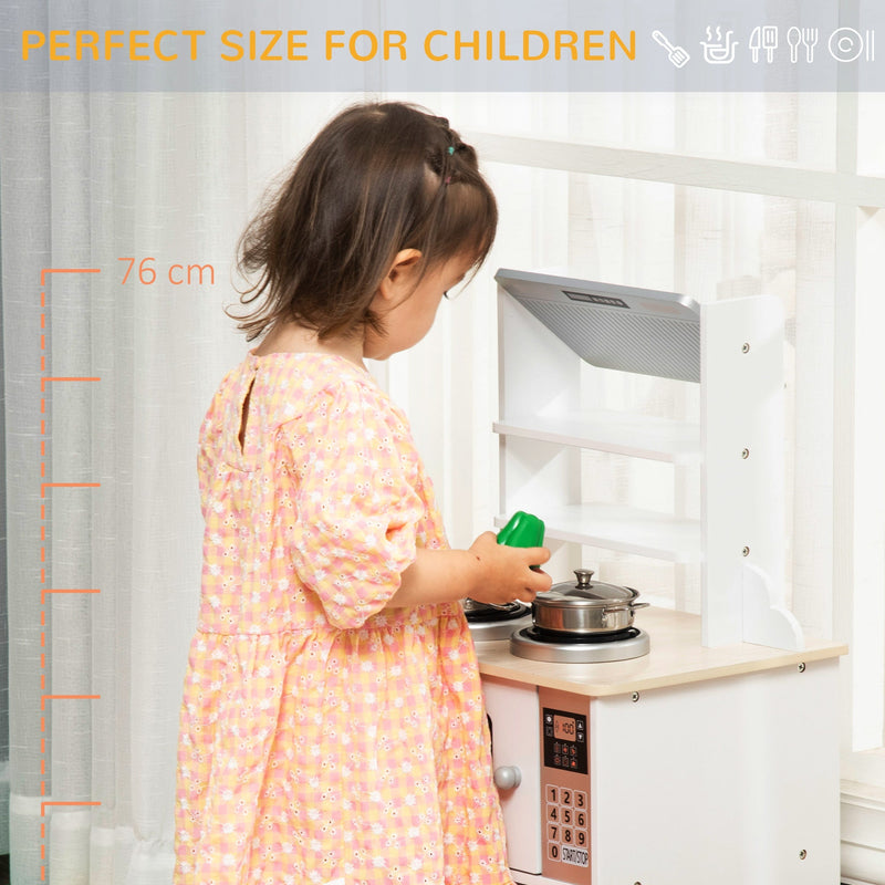 Kids Kitchen Play Cooking Toy Set w/ Pots, Cooking Bench for 3-6 Years Old