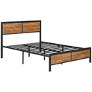 HOMCOM Double Size Bed Frame Steel Bed Base with Headboard 147 x 197cm Brown