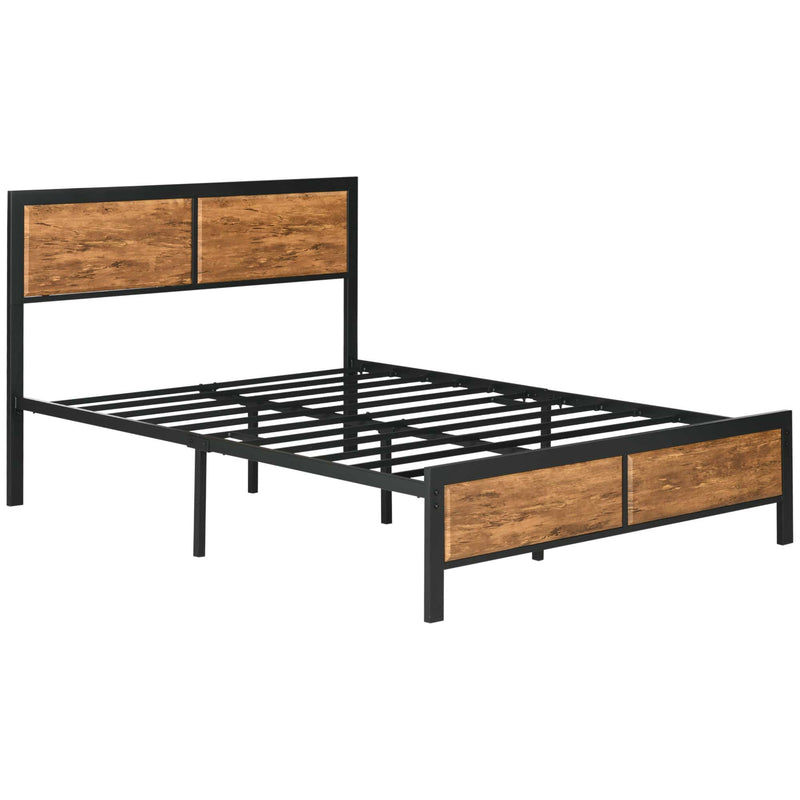 HOMCOM Double Size Bed Frame Steel Bed Base with Headboard 147 x 197cm