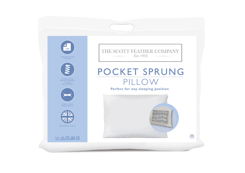 Scott Feather Pocket Sprung Pillow Home Living Bed Bedroom Extra Support