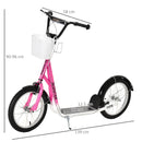 HOMCOM Childrens Scooter with Backet & Brakes - Pink