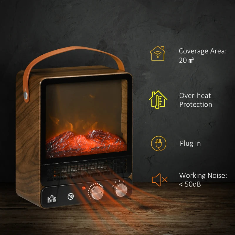 HOMCOM Tabletop Electric Fireplace with Handlle - Dark Walnut