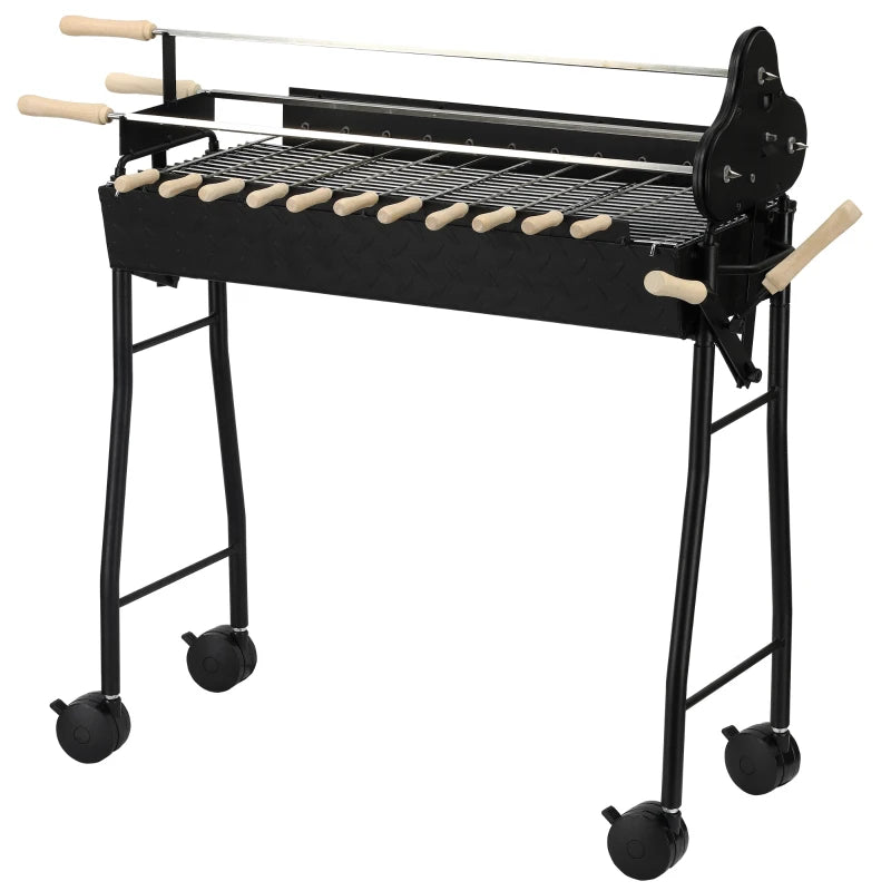 Outsunny Charcoal Barbecue Grill W/ 4 Wheels, size (85x36x90cm)-Black