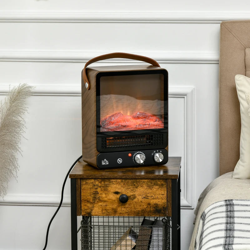HOMCOM Tabletop Electric Fireplace with Handlle - Dark Walnut