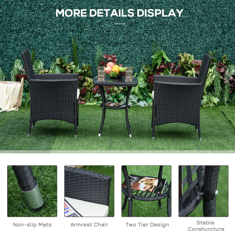 Outsunny-3 Piece Rattan Bistro Set - Black