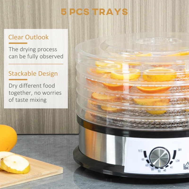 HOMCOM Food Dehydrator 5 Tier 250W - Stainless Steel