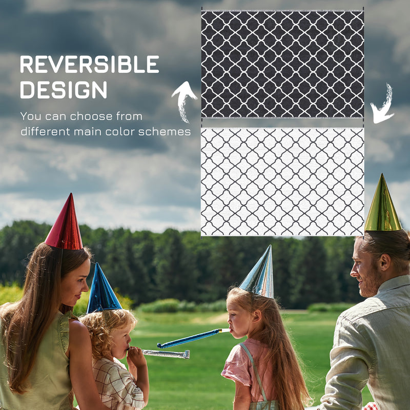 Outsunny Reversible Waterproof Outdoor Rug W/ Carry Bag, 182 x 274 cm, Black
