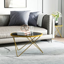 HOMCOM Glass Coffee Table 43x43x40cm - Black and Gold