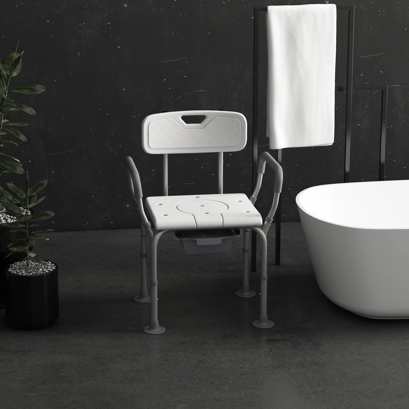 HOMCOM 3-in-1 Shower Chair Adjustable Bedside Commode Raised Toilet Seat White