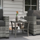 Outsunny PE Rattan Coffee Table, Two-tier Side Table with Glass Top, Grey
