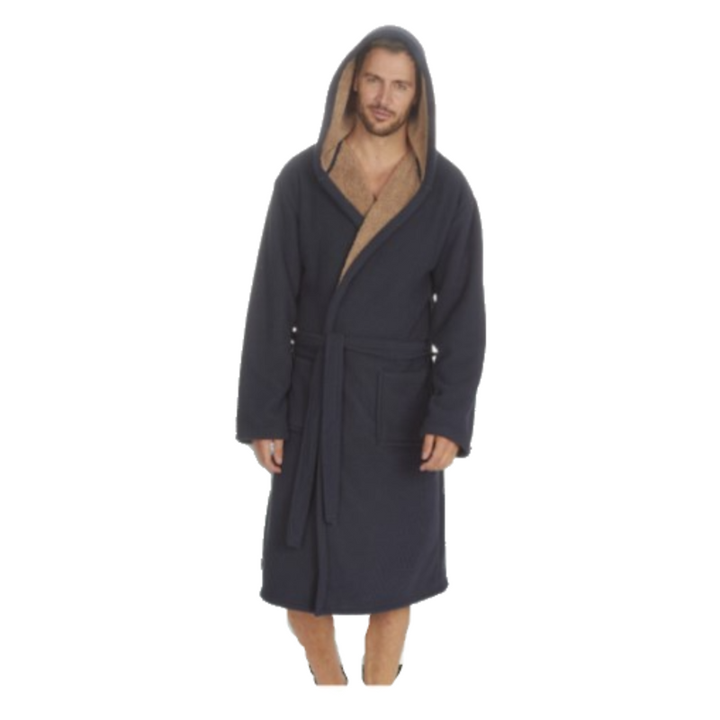 Men's Bonded Fleece Hooded Dressing Gown- Navy
