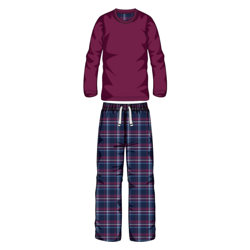 Men's Crew Neck Top & Printed Check Microfleece Pant Set- 3 Colours