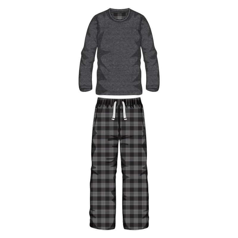 Men's Crew Neck Top & Printed Check Microfleece Pant Set- 3 Colours