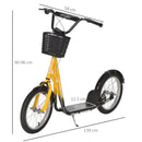 HOMCOM Childrens Scooter with Basket & Brakes - Yellow