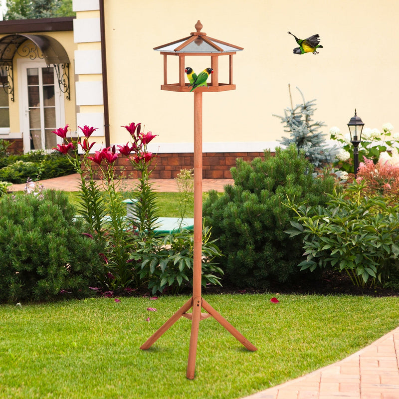 PawHut Wooden Freestanding Garden Bird Feeder Bird Stand