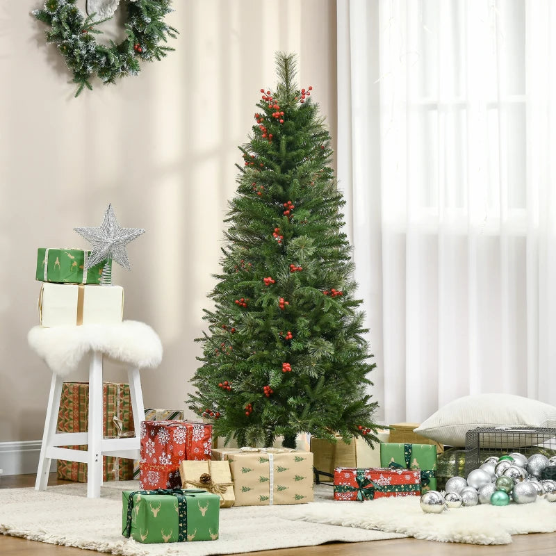 HOMCOM Christmas Tree Slim 5' with Berries