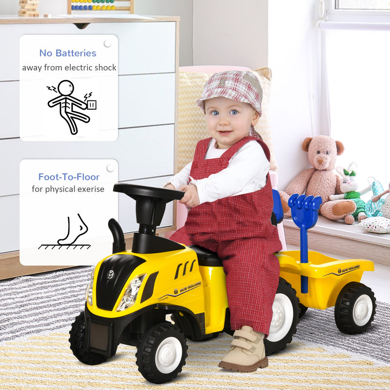 HOMCOM Baby Ride On Car and Trailer - Yellow