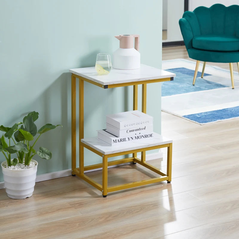 HOMCOM Modern Side Table Square - White / Gold
