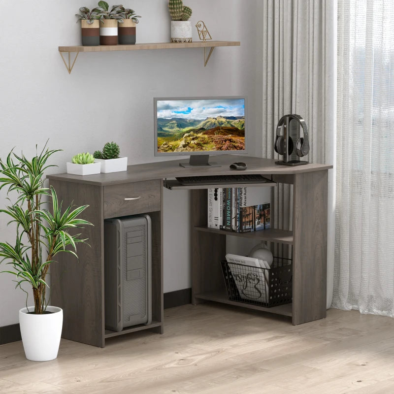 HOMCOM Corner Computer Desk with Shelves 75x120x70cm Grey