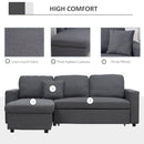 HOMCOM 3 Seater L Couches for Living Room with Storage Chaise Lounge Grey