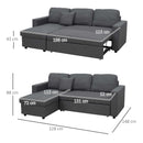 HOMCOM 3 Seater L Couches for Living Room with Storage Chaise Lounge Grey