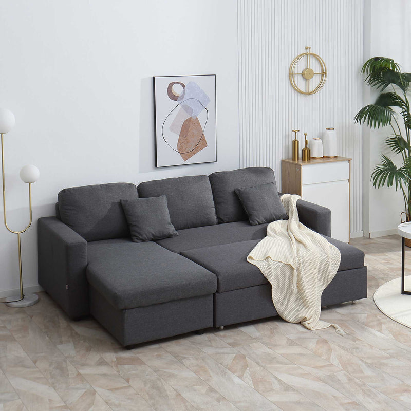 HOMCOM 3 Seater L Couches for Living Room with Storage Chaise Lounge Grey