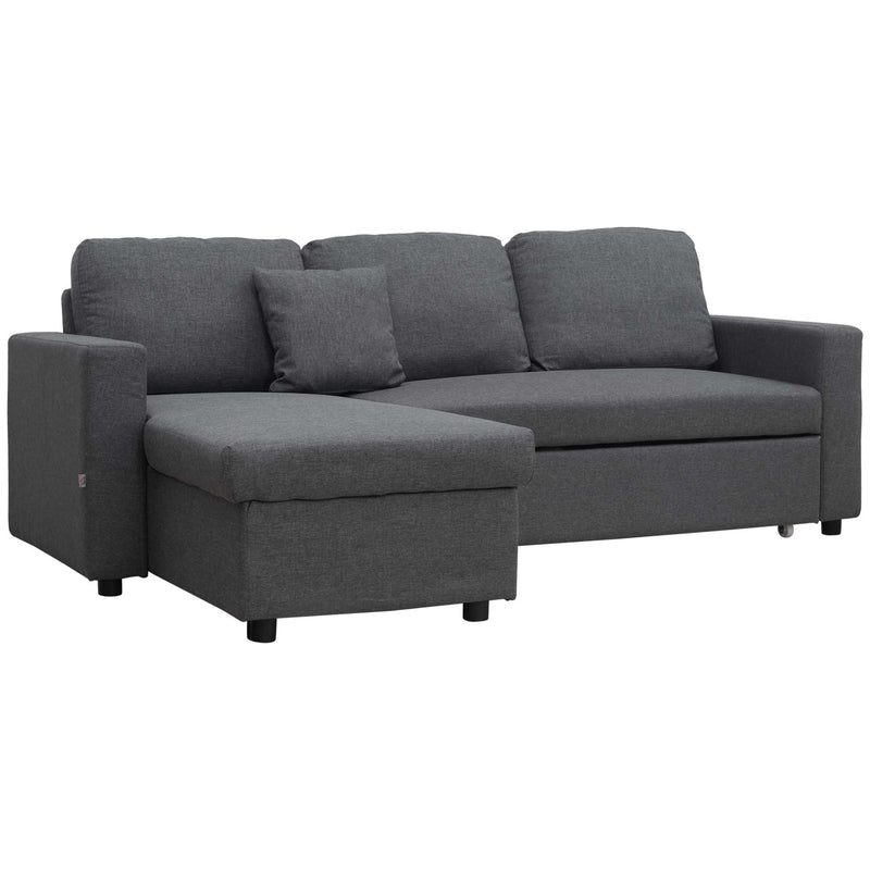 HOMCOM 3 Seater L Couches for Living Room with Storage Chaise Lounge Grey