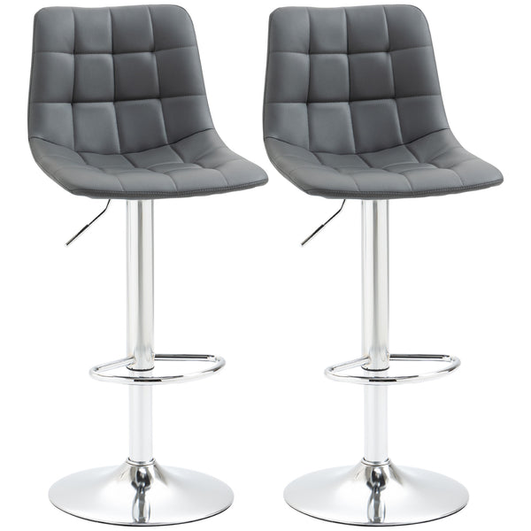 HOMCOM Bar Stools Set Of 2 Adjustable Counter Barstools W/ Footrest Grey