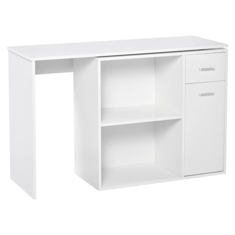 HOMCOM L-Shaped Desk Computer Corner Desk, Dining Table with Storage Shelf and Drawer, Workstation for Home Office, White