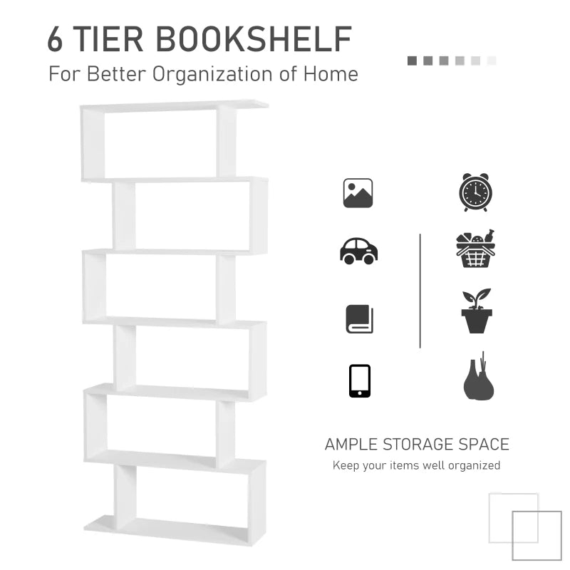 Particle Board 6-Tier Asymmetrical Shelving Unit White