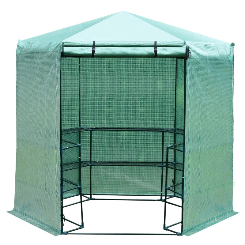 Outsunny Hexagon Walk-in 3-Tier Portable Greenhouse