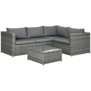 Outsunny 3Pcs Rattan Corner Sofa Set Coffee Table Garden Furniture w/ Cushion