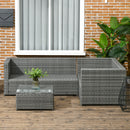 Outsunny 3Pcs Rattan Corner Sofa Set Coffee Table Garden Furniture w/ Cushion