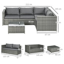 Outsunny 3Pcs Rattan Corner Sofa Set Coffee Table Garden Furniture w/ Cushion