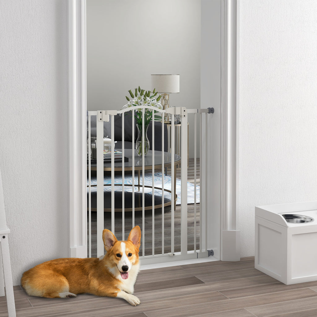 PawHut 74-87cm Adjustable Metal Pet Gate Safety Barrier w/ Auto-Close