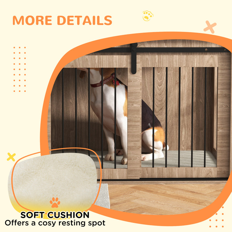 PawHut Dog Crate Furniture with Removable Cushion for Large Dogs - Brown