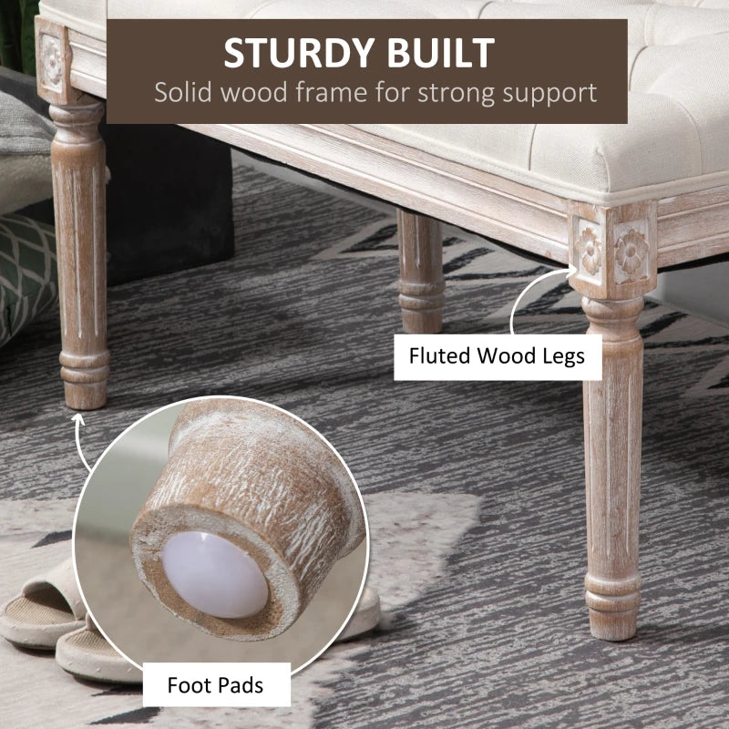 HOMCOM Vintage Bed end stool - Benches with Wood Frame 80x40x41cm - Cream