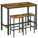 HOMCOM 3-Piece Industrial Bar Table Set, Table and 2 Chairs Rustic Brown