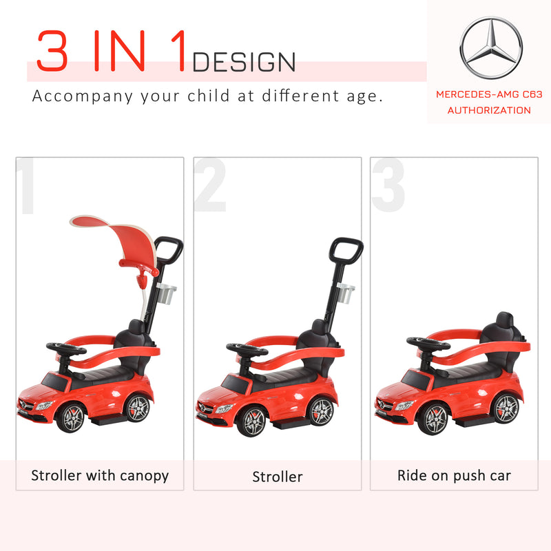 HOMCOM Kids Ride On Push Along Mercedes with Canopy - Red