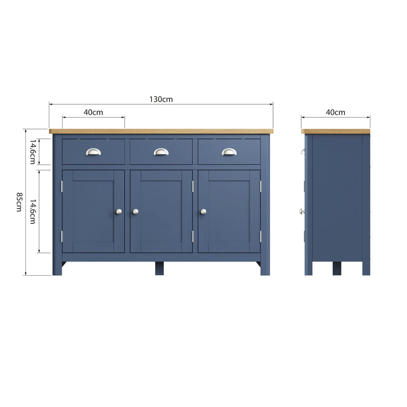 Aldeburgh Blue Sideboard with 3 Doors 130 x 40 x 85 cm