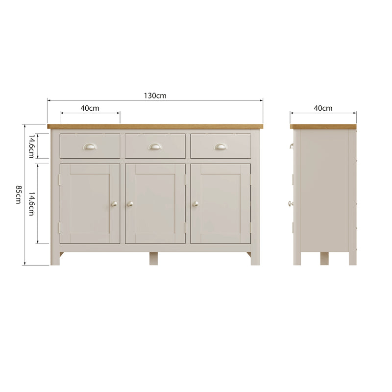 Beverley Dove Grey  Sideboard with 3 Doors 130 x 40 x 85 cm