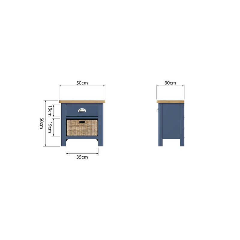 Aldeburgh Blue Cabinet 1 Drawer 1 Basket 50 x 30 x 50 cm