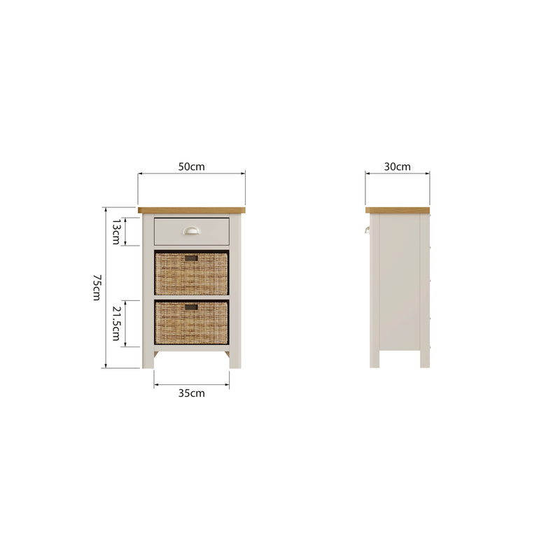 Beverley Dove Grey Cabinet 1 Drawer 2 Basket 50 x 30 x 75 cm
