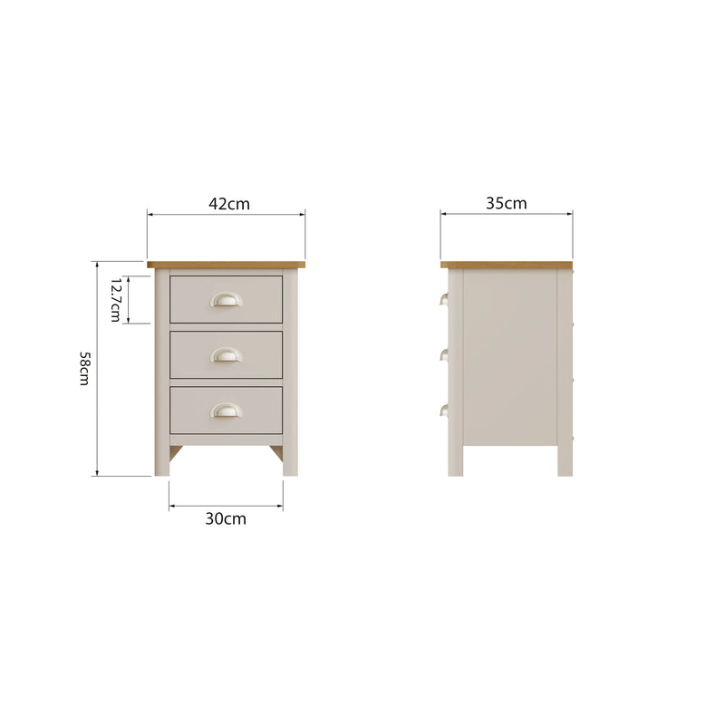Beverley Dove Grey  Bedside Table with 3 Drawers 42 x 35 x 58 cm
